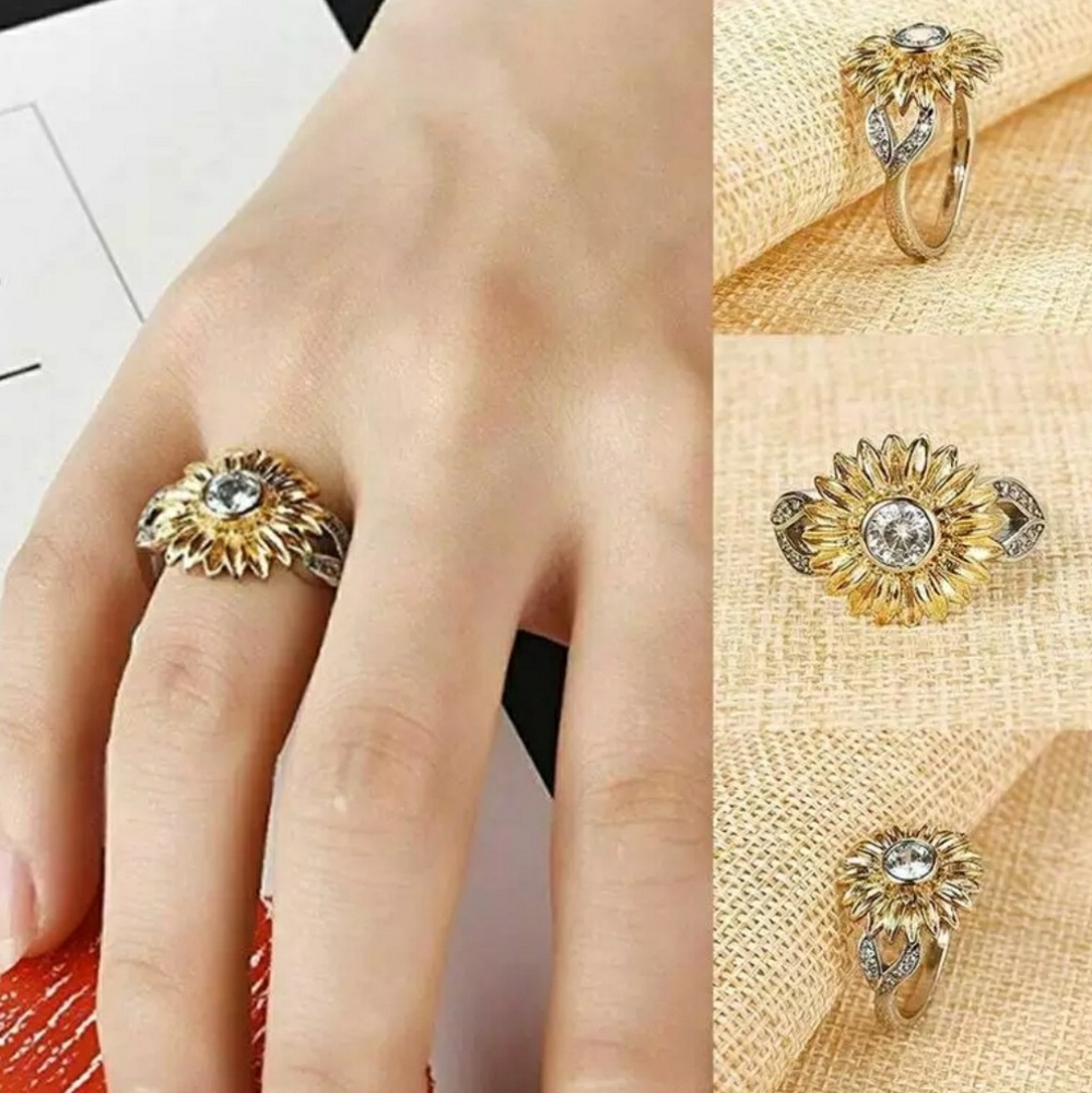 NEW 18k White & Gold Diamond Sunflower Ring - Picture 5 of 6